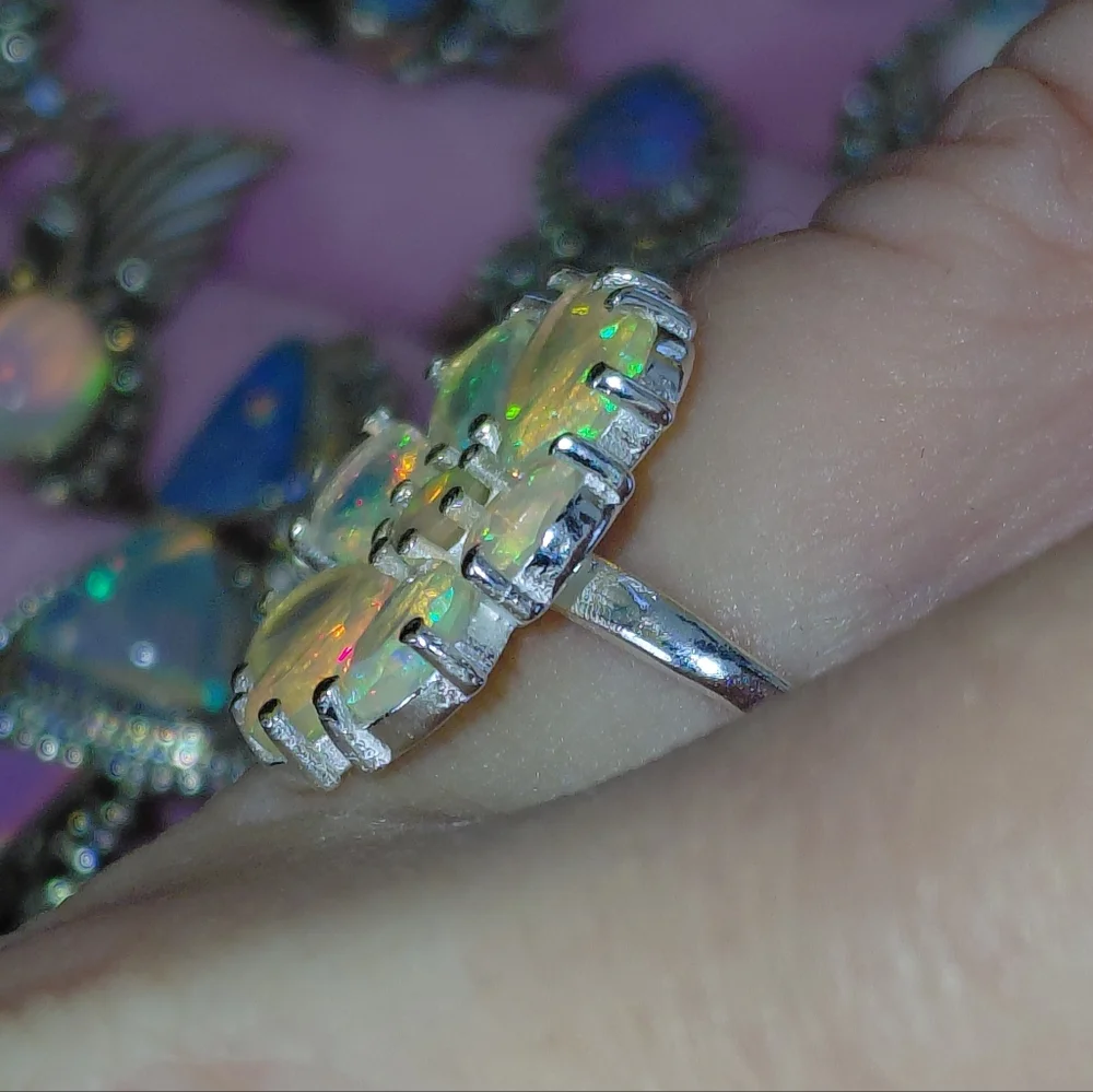 Stunning Ethiopian Opal Flower Ring
